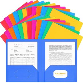 24 Pack Plastic Folders with Two Pockets, 2 Pocket Folders,Assorted 6 Colors,Letter Size,Heavy Duty Colored Folders with 2 Business Card Holders for Home Office and School