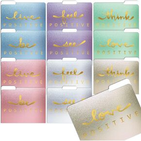 Better Office Products Decorative File Folders, 12 Pack, 6 Colors/6 Phrases, 12 Unique Designs, Heavyweight, Letter Size (9.5 x 11.5) with 1/3 Cut Tab, Gold Foil Positive Thoughts, Fashion Folders