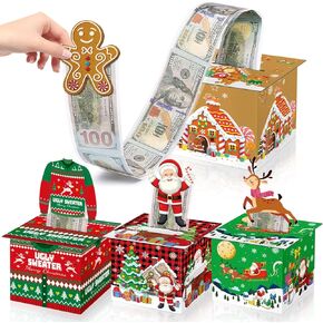 chiazllta 4 Pcs Valentine's Day Money Box for Cash Pull Money Pull Box for Cash Gift with Greeting Card Valentine Surprise Money Roll Gift Box DIY Money Box Pull Out Kit for Birthday Valentines
