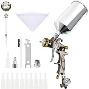 BEETRO HVLP مسدس رش الهواء 1.3/1.4/1.8 مم فوهة 1000 مل سعة 14.5CFM 30-43psi مع 11 مرشحًا 10 قطع مصافي طلاء 190 متر صمام التحكم في الهواء 1/4 بوصة ومحول النوع 2
