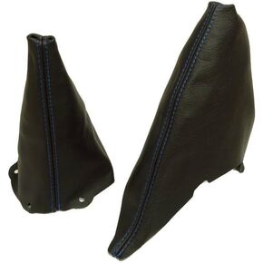 The Tuning-Shop Ltd for Mini Cooper R50 R53 S-One 2001-2006 Manual Shift & E Brake Boot Black Italian Leather Blue Stitching