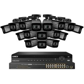 نظام كاميرا مراقبة Lorex NC4K8-3216BB 32 قناة 4K مع N882A38B 8 تيرابايت 4K Fusion NVR، و16 منفذ ACCLPS263B POE Switch و16 كاميرا رصاصة E841CAB 8 ميجابكسل