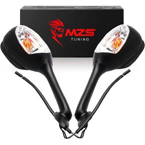 MZS Motorcycle Turn Signal Mirrors Rear View Side Integrated Light Black Compatible with GSXR600 GSXR750 GSXR 600 750 06-18 | GSXR1000 GSXR 1000 02-17 | SV650 SV650S 03-08 | SV1000 SV1000S 03-07