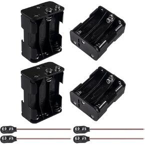 4pcs 8X 1.5V (12V) AA Battery Holder with 4pcs 9V I Type Battery Snap Connector 12 Volt Thicken Plastic Housing 2 Layers Battery Case
