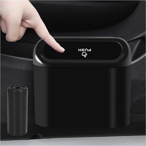 Kewucn Mini Car Trash Can Bin with Lid, Portable Auto Garbage Can with 15 PCS Trash Bags, Universal Hanging Leakproof Vehicle Organizer Storage for Car, Office, Bedroom, Home (Black)
