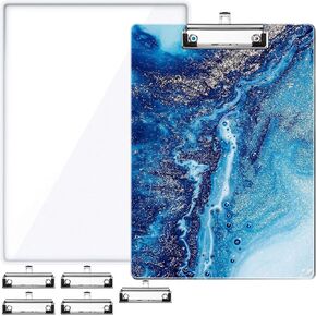 A4 Letter Size Clipboard Epoxy Resin DIY Casting Soft Silicone Molds + 5 Stainless Steel Low-Profile Clips, Retractable Hanging Hole Write Pad Draw Board Document Holder School Office Business