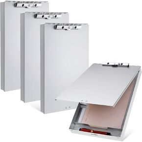 Seajan Aluminum Clipboard with Storage Metal Clip Board Folder Letter Size Form Holder Portfolio Clipboard Binder Clip Posse Box for Nurse Police Office Stationery Items 14 x 9.2 x 2 Inches (4)
