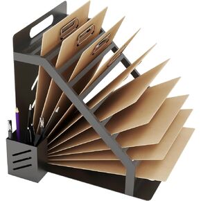 Metal Clipboard Holder, Clipboard Organizer with Pen Holder, Stand Clipboards Storage Rack for Classroom, Office, Black