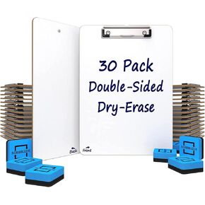 30 Pack Double Sided Dry Erase Clipboards 9"x12" Durable Clipboards Bulk with 30 Dry Erase Erasers, Dry Erase Clipboard with Low Profile Clip for School, Classroom and Home Use