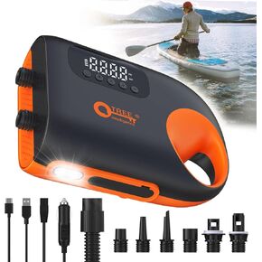 Rechargeable 12000mAh SUP Air Pump, 20PSI High Pressure Dual Stage Intelligent Inflation with Auto-Off Feature and LED Light, Deflation Function for Stand Up Paddle Boards, Boats,Tent