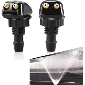 2 PCS Car Front Windshield Water Spray Nozzle, 0.7" x 1.14" Double-hole Straight Column Strong Pressure Nozzle, Universal Modification Accessories, Suitable for Most Car Models (Black)