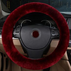 Fluffy Wool Car Steering Wheel Cover Genuine Sheepskin Steering Wheels Interior Accessories for Women Anti-Slip Universal for 15 inch (Pink)