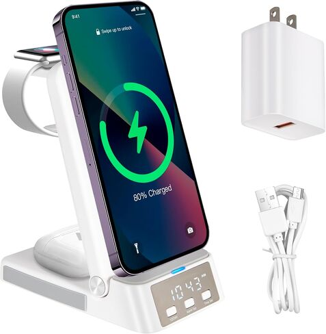 Wireless Charging Station, Compatible with Samsung Phones, Samsung Watch, Samsung Buds, 4 in 1 Wireless Charger Stand with 18W Fast Adapter ＆ 3FT USB C Cable (Black) in Saudi Arabia