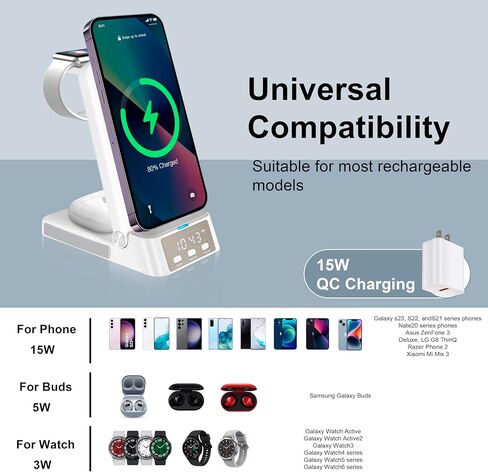 Wireless Charging Station, Compatible with Samsung Phones, Samsung Watch, Samsung Buds, 4 in 1 Wireless Charger Stand with 18W Fast Adapter ＆ 3FT USB C Cable (Black) in Saudi Arabia