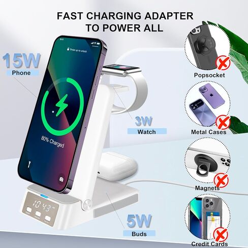 Wireless Charging Station, Compatible with Samsung Phones, Samsung Watch, Samsung Buds, 4 in 1 Wireless Charger Stand with 18W Fast Adapter ＆ 3FT USB C Cable (Black) in Saudi Arabia