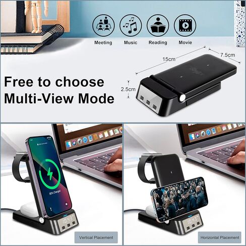 Wireless Charging Station, Compatible with Samsung Phones, Samsung Watch, Samsung Buds, 4 in 1 Wireless Charger Stand with 18W Fast Adapter ＆ 3FT USB C Cable (Black) in Saudi Arabia