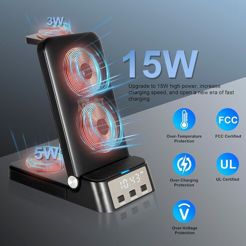 Wireless Charging Station, Compatible with Samsung Phones, Samsung Watch, Samsung Buds, 4 in 1 Wireless Charger Stand with 18W Fast Adapter ＆ 3FT USB C Cable (Black) in Saudi Arabia