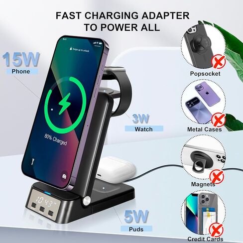 Wireless Charging Station, Compatible with Samsung Phones, Samsung Watch, Samsung Buds, 4 in 1 Wireless Charger Stand with 18W Fast Adapter ＆ 3FT USB C Cable (Black) in Saudi Arabia