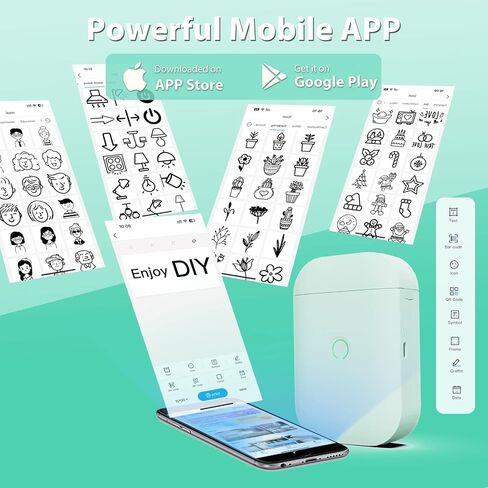 صانع ملصقات صغير محمول - آلة صنع الملصقات مع طابعة ملصقات الشريط لوضع العلامات على الجرار وصناديق تنظيم المنزل والمكتب المتوافقة مع iPhone Android USB القابلة لإعادة الشحن وسهلة الاستخدام، أخضر in Kuwait