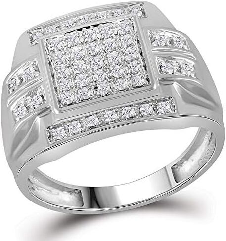 Sonia Jewels 10K White Gold Round Diamond Mens Fashion Ring - Prong Setting (1/3 cttw.) in Saudi Arabia