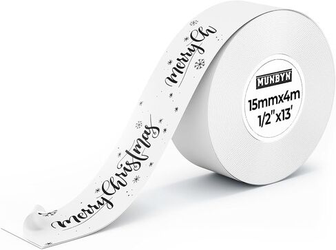 MUNBYN 032B Label Maker Continuous Label Tape Long Sticker Thermal Paper Self-Adhesive Label Tape 15mm x 4m Compatible with MUNBYN Bear/Penguin Label Maker for Home School Office Organization (White) in Saudi Arabia