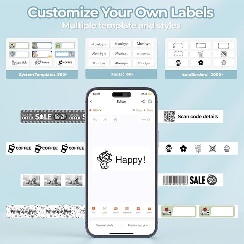 MUNBYN 032B Label Maker Continuous Label Tape Long Sticker Thermal Paper Self-Adhesive Label Tape 15mm x 4m Compatible with MUNBYN Bear/Penguin Label Maker for Home School Office Organization (White) in Saudi Arabia