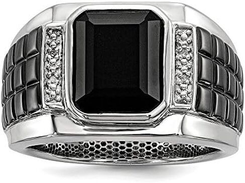 Sterling Silver Diamond & Simulated Onyx Square Black Men's Ring in Kuwait