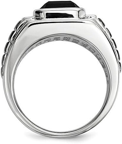 Sterling Silver Diamond & Simulated Onyx Square Black Men's Ring in Kuwait