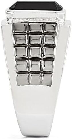 Sterling Silver Diamond & Simulated Onyx Square Black Men's Ring in Kuwait