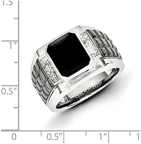 Sterling Silver Diamond & Simulated Onyx Square Black Men's Ring in Kuwait