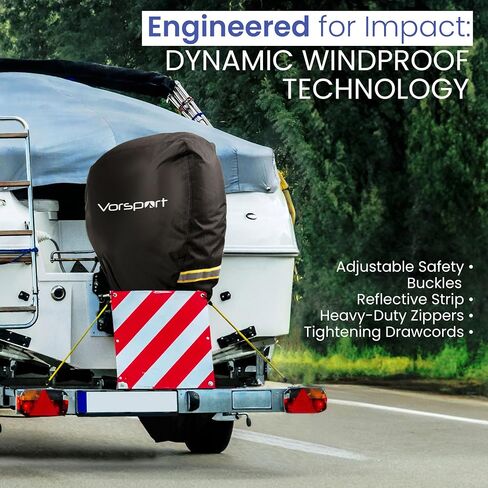 Outboard Motor Cover - Waterproof Boat Engine Cover for Trailering - Protective 600D Polyester Fabric, Reflective Strip, Fade Resistant - Windproof, UV-Proof, Heavy-Duty Zippers- 60-100HP in Saudi Arabia