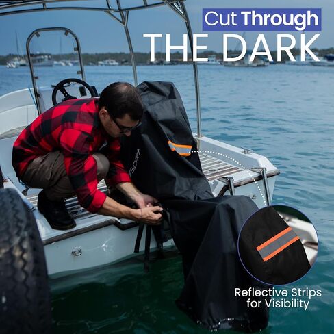 Outboard Motor Cover - Waterproof Boat Engine Cover for Trailering - Protective 600D Polyester Fabric, Reflective Strip, Fade Resistant - Windproof, UV-Proof, Heavy-Duty Zippers- 60-100HP in Saudi Arabia