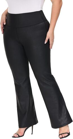 MCEDAR Fuax بنطال جلدي للنساء ارتفاع الخصر مضيئة اليوغا الجلود بانت حجم كبير تجريب بانت العمل غير رسمي in Kuwait