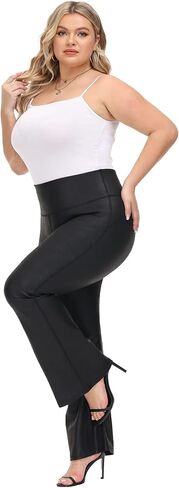 MCEDAR Fuax بنطال جلدي للنساء ارتفاع الخصر مضيئة اليوغا الجلود بانت حجم كبير تجريب بانت العمل غير رسمي in Kuwait