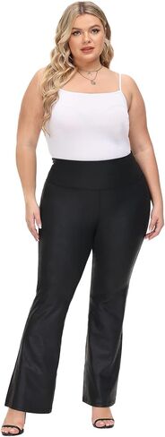 MCEDAR Fuax بنطال جلدي للنساء ارتفاع الخصر مضيئة اليوغا الجلود بانت حجم كبير تجريب بانت العمل غير رسمي in Kuwait