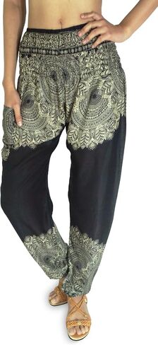 Fullmoon's Chic: سراويل بوهو للسيدات سراويل حريم واسعة الخصر فضفاضة لليوجا هيبي للشاطئ سراويل بوهيمية غير رسمية in Saudi Arabia