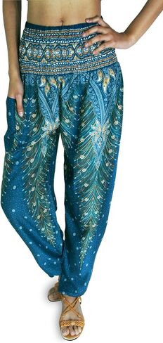 Fullmoon's Chic: سراويل بوهو للسيدات سراويل حريم واسعة الخصر فضفاضة لليوجا هيبي للشاطئ سراويل بوهيمية غير رسمية in Saudi Arabia