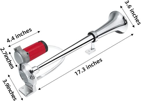 بوق هوائي 12 فولت 150 ديسيبل، بوق هوائي للشاحنة من الكروم والزنك ذو قرن واحد، مع ضاغط، مع مرحل، مناسب لأي مركبة 12 فولت، شاحنة، قطار، قارب، سيارة، دراجة نارية، جرار (فضي) in Kuwait