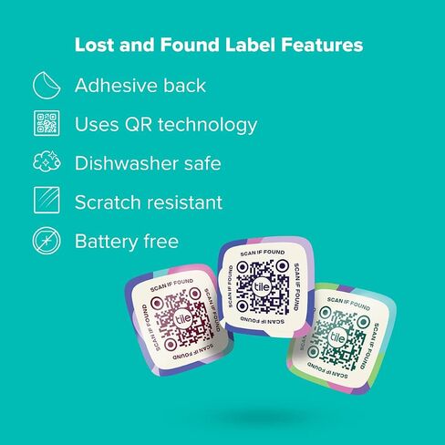 Tile Lost and Found Labels | QR Scannable Labels for Laptops, Water Bottles, Pet Collars, Kids Toys, Headphones and More | Android and iOS Devices | Scratch Proof | Adhesive | 25 Labels in Saudi Arabia
