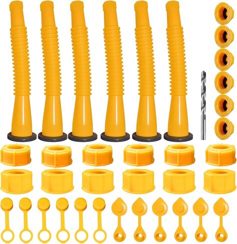 Gas Can Spout Replacement, Gas Can Nozzle (6Kit-Yellow) With 12 Screw Collar Caps(6 Coarse Thread &6 Fine Thread-Fits Most of The Cans) With Gas Can Vent Caps, Thick Rubber Pad, Spout Cover, Base Caps in Kuwait