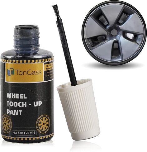 TonGass 0.6 أونصة سائلة (20 مل) طلاء حافة عجلة رمادي معدني داكن لطراز Tesla Y/3 طلاء حافة السيارة طقم إصلاح الخدوش لحافة السيارة من أجل طقم إصلاح حافة الطلاء لعجلة الطلاء Tesla Touch Up in Kuwait