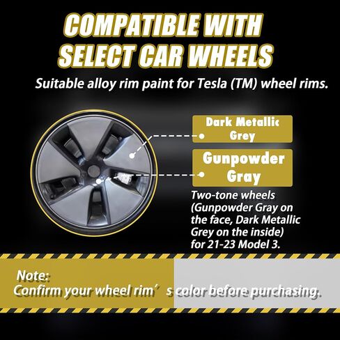 TonGass 0.6 أونصة سائلة (20 مل) طلاء حافة عجلة رمادي معدني داكن لطراز Tesla Y/3 طلاء حافة السيارة طقم إصلاح الخدوش لحافة السيارة من أجل طقم إصلاح حافة الطلاء لعجلة الطلاء Tesla Touch Up in Kuwait