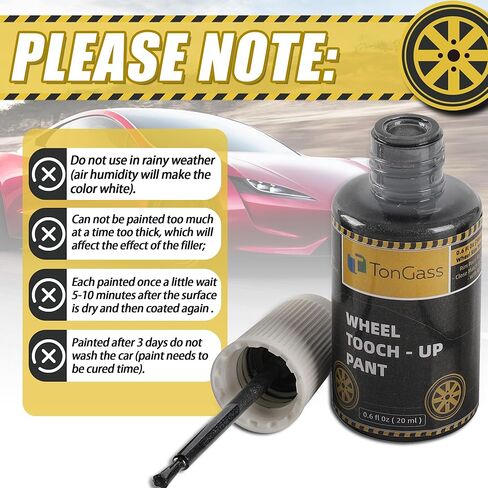 TonGass 0.6 أونصة سائلة (20 مل) طلاء حافة عجلة رمادي معدني داكن لطراز Tesla Y/3 طلاء حافة السيارة طقم إصلاح الخدوش لحافة السيارة من أجل طقم إصلاح حافة الطلاء لعجلة الطلاء Tesla Touch Up in Kuwait