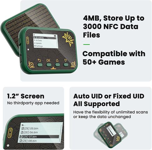 NFC Emulator, NFC Tag, Store up to 3000 NFC Data, with Auto UID Unlimited Scan, 1.2" Screen, Physical Button, Rechargeable Battery, Compatible with 50+ Games (Green) in Saudi Arabia