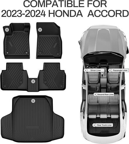سجادات أرضية AUTOSAVER88 لسيارة Honda Accord 2023 2024 & Honda Accord Hybrid 2023 2024، بطانات أرضية مخصصة لملحقات Honda Accord، مجموعة سجادات الأرضية وبطانة الحمولة TPE ملحقات السيارة المقاومة للماء، أسود in Saudi Arabia