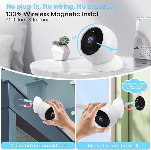 AMTIFO Wireless Security Camera Magnetic: Portable Smart 1Min Install 2K WiFi Cordless Home Indoor Camera Battery Powered 360° AI Motion Detection 2-Way Audio,IR Color Night Vision,IP67 Waterproof CG9 in Saudi Arabia