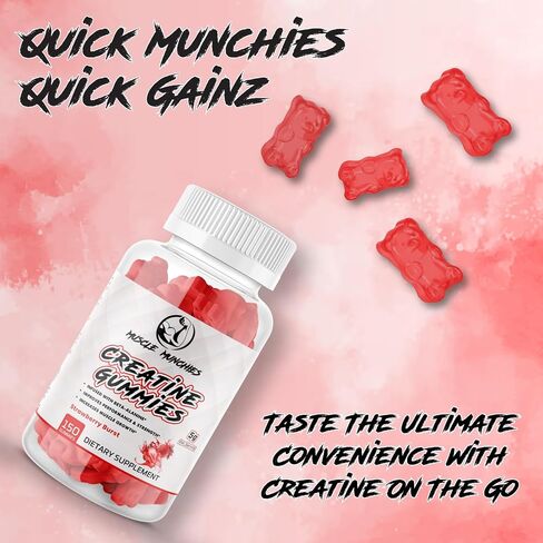 علكات الكرياتين من Muscle Munchies قابلة للمضغ للرجال والنساء - مملوءة ببيتا ألانين - 5 جم من الكرياتين لكل وجبة - تزيد من القوة ونمو العضلات والقدرة على التحمل والتعافي - نباتية وغير معدلة وراثيًا (انفجار الفراولة) in Saudi Arabia