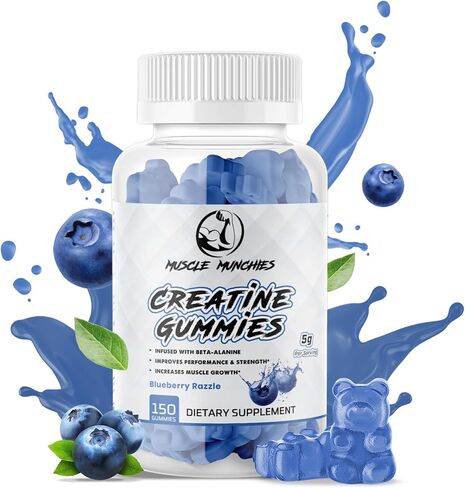 علكات الكرياتين من Muscle Munchies قابلة للمضغ للرجال والنساء - مملوءة ببيتا ألانين - 5 جم من الكرياتين لكل وجبة - تزيد من القوة ونمو العضلات والقدرة على التحمل والتعافي - نباتية وغير معدلة وراثيًا (انفجار الفراولة) in Saudi Arabia