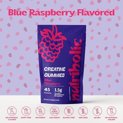 Creatine Monohydrate Gummies, 1.5g Creatine per Gummy, for Women & Men. Vegan, Gluten-Free, Non-GMO, Made in USA in Saudi Arabia