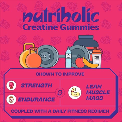 Creatine Monohydrate Gummies, 1.5g Creatine per Gummy, for Women & Men. Vegan, Gluten-Free, Non-GMO, Made in USA in Saudi Arabia